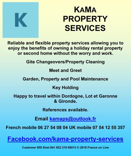 Kama Property Services,property services English,holiday rental property,second home owners,gite changeovers,property cleaning,meet and greet,gardening,pool maintenance,property maintenance,key holding,Dordogne,Lot et Garonne,Gironde