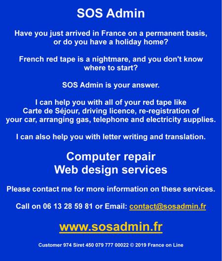 SOS Admin,carte de sejour,driving licence,re registration of cars,arranging gas,telephone,electricity,letter writing,translation English to French,French to English,computer repairs,web design services