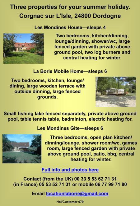 Holiday,Cornac sur L'Isle,24800,Dordogne,central heating,fishing lake,swimming pool