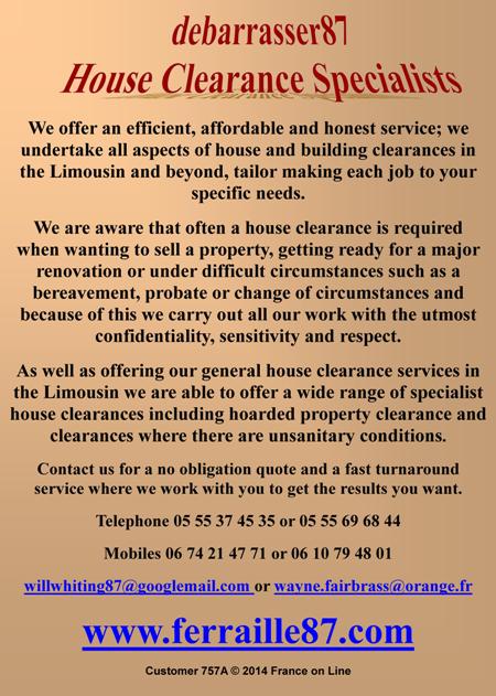 Debarrasser 87,house clearance specialists,building clearances,Limousin