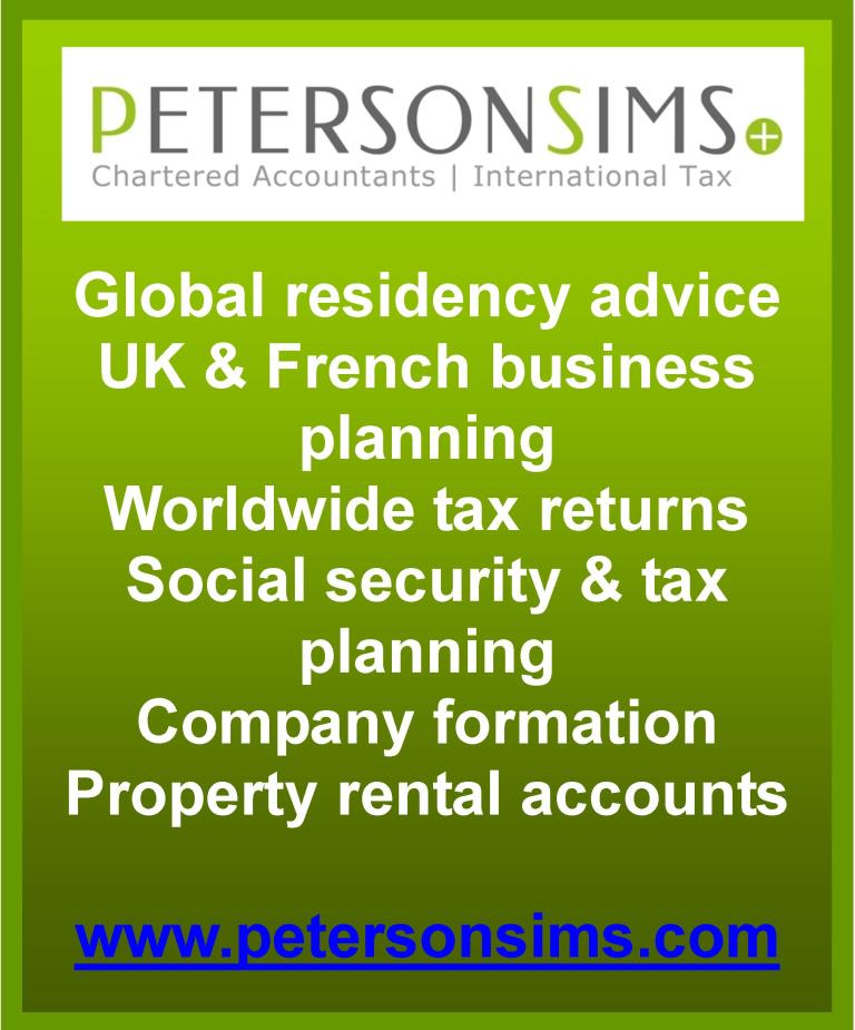Customer 664 Petersonsims Chartered Accountants International Tax, global residency advice, UK and French business planning, worldwide tax returns, social security and tax planning, company formation, property rental accounts