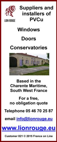 Lion Rouge,suppliers and installers of PVCU,windows,doors,conservatories,Charente Maritime,South West France.English double glazing,English windows and doors