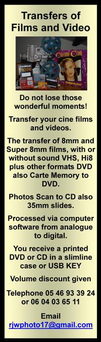 Transfer of film and video,cine films,videos,8mm films,vhs,hi8,dvd,carte memory,photo scan,cd,35mm slides,