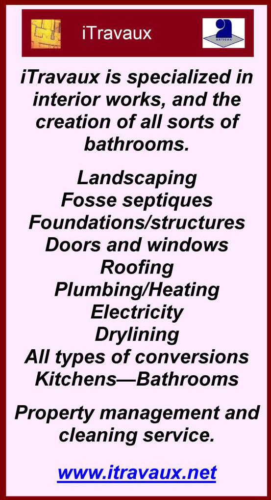 I Travaux, Bazac, Chalais, Charente, landscaping, fosse spetiques, foundations, structure build, doors and windows, roofing, plumbing, heating, electricity, drylining, conversions, kitchens, bathrooms, personal lifts, property management, cleaning service