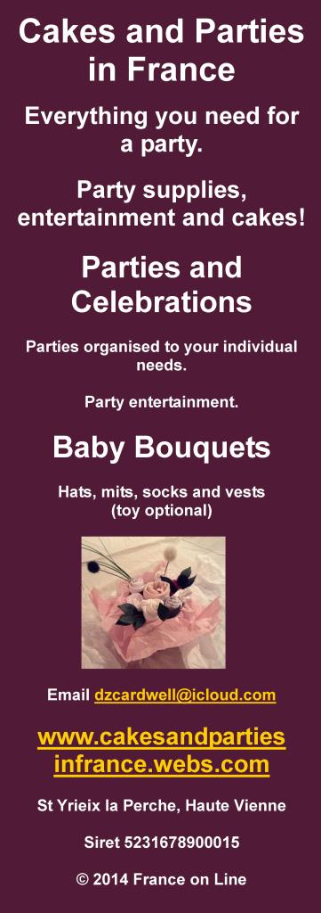 cakes and parties in France,party supplies,entertainment,cakes,wedding cakes,banners,birthday cakes,face painting,baby bouquets,baby gifts