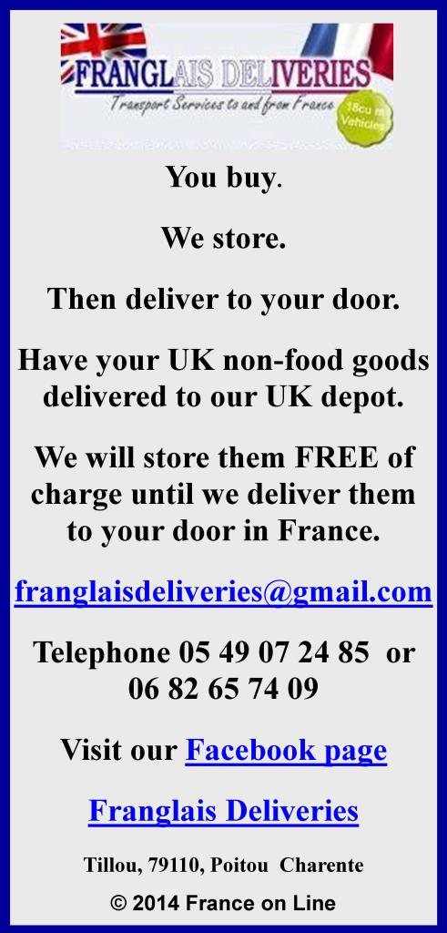 Franglais Deliveries,delivery and collection service between the UK and France,Poitou Charente,UK Depot Dorset