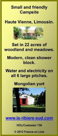 La Ribiere Sud,Haute Vienne,Limousin,small campsite,woodland,meadows,shower block,water,electric,mongolian yurt