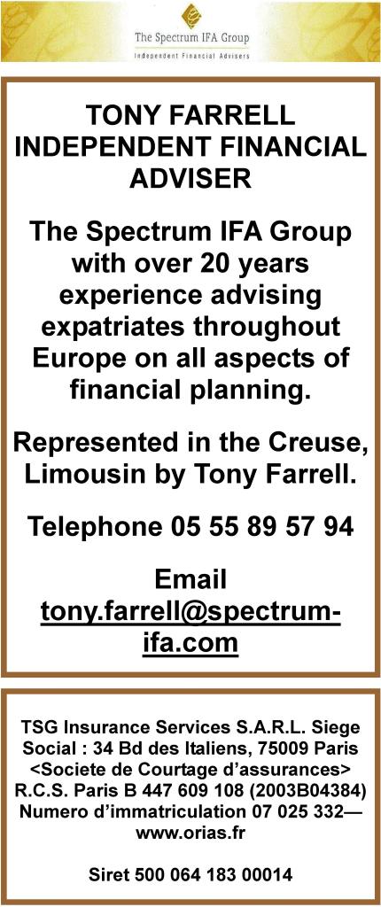 Tony Farrell,independent financial adviser,Spectrum IFA Group,expatriates advice on financial planning,Creuse,Limousin