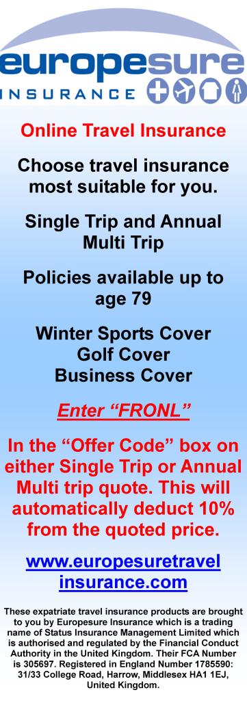 Europesure Travel Insurance,online travel insurance quotes,single trip,annual multi trip, over64's policy,winter sports cover,golf cover,business cover