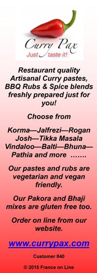 Curry Pax,restaurant quality curry pastes,BBQ rubs,spice blends,korma,jalfrezi,rogan josh,tikka masala,vindaloo,balti,bhuna,pathia,gluten free spice blends,vegetarian,vegan,English,UK,order on line,delivered in France