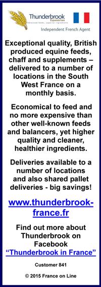 Thunderbrook Equestrian France,British equine feeds,chaff,supplements,delivered in France,south west France,GMO,pesticide,filler,soys and by product free,general horse health,hoof quality,natural horse feeds,healthy,herbal chaff,non molassed,added herbs,linseed oil,herbal supplements,organic bran,organic oats,copra coconut meal,gree grass nuts,barefoot horses