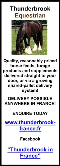 Thunderbrook Equestrian France,British horse feeds,chaff,supplements,delivered in France,south west France,GMO,pesticide,filler,soys and by product free,general horse health,hoof quality,natural horse feeds,healthy,herbal chaff,non molassed,added herbs,linseed oil,herbal supplements,organic bran,organic oats,copra coconut meal,gree grass nuts,barefoot horses,quality,reasonably priced horse feeds,forage products and supplements,no minimum order,Base Mix,Daily Essentials,Healthy,Muesli,Dust-Free Hay Cobs,Micronised Linseed,Copra Coconut Meal,Organic Oats,Organic Wheat Bran,Organic Oat Bran,Herbal supplements,VermCleanse,Turmeric, Seaweed, Cut Herbs and Wildflowers,Himalayan Salt Licks,Sea Salt,Creuse x 2,Vienne,Haute-Vienne,Lot,Dordogne,Charente,Haute-Garonne (Toulouse),Tarn-et-Garonne,Gers,Ariège,Hérault,Haute-Savoie