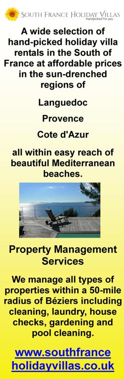 South France holiday villas,holiday villa rentals,south of France,Languedoc,Provence,Cote d'Azur,Mediterranean beaches,property management services,Beziers