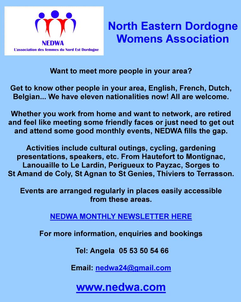 North Eastern Dordogne Womens Association, activities, meetings, events with NEDWA