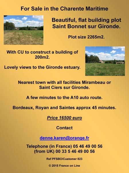 Charente Maritime,Saint Bonnet sur Gironde,building plot,cu
