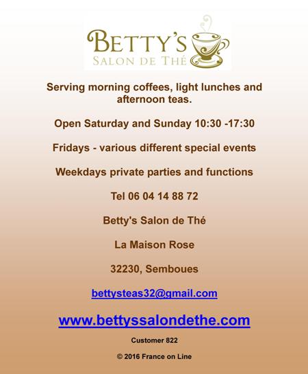 Bettys salon de the,Gers,Midi Pyrenees,32,morning coffee,light lunch,afternoon teas,private parties,functions