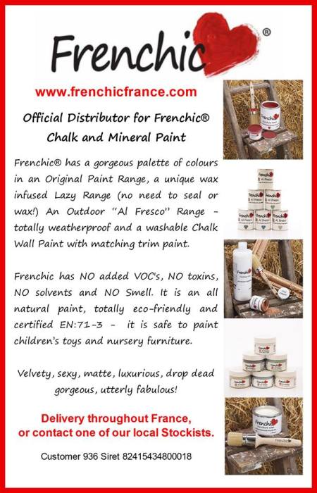 Frenchic France,distributor for Frenchic,odourless,no dilution,no shaking,atelier,shop owner,artisan,chalk and mineral paint,wax,outdoor,weatherproof,washable,chalk wall paint,no VOC's,no toxins,no solvents,no smell,natural paint,eco friendly,matte,delivered throughout France,English speaking supplier