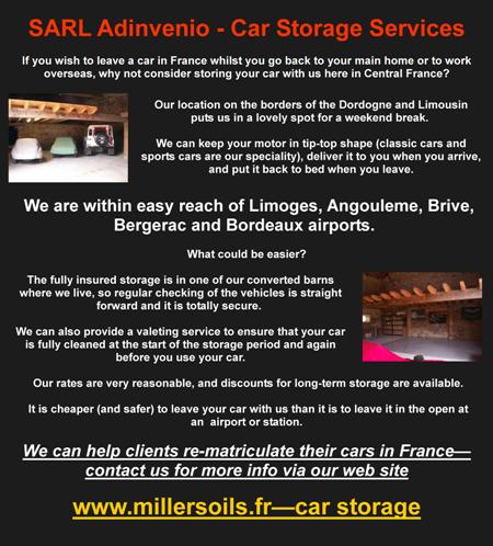 Adinvenio Car Storage Services Limousin,Dordogne,Charente,airports Limoges,Angouleme,Brive,Bergerac,Bordeaux