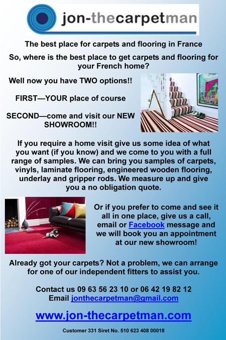 Jon the Carpet Man Limousin Dordogne, English carpets, supplier of carpets, flooring supplier, vinyl's  France, laminate flooring. English carpet fitter 