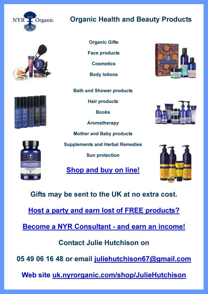 NYR Organic Health and Beauty Products, organic gifts, face products, cosmetics, body lotions, bath and shower, hair products, books, armoatherapy, mother and baby products, supplemtns and herbal remedies, sun protection, buy on line, gifts to UK, host a party, become a consultant