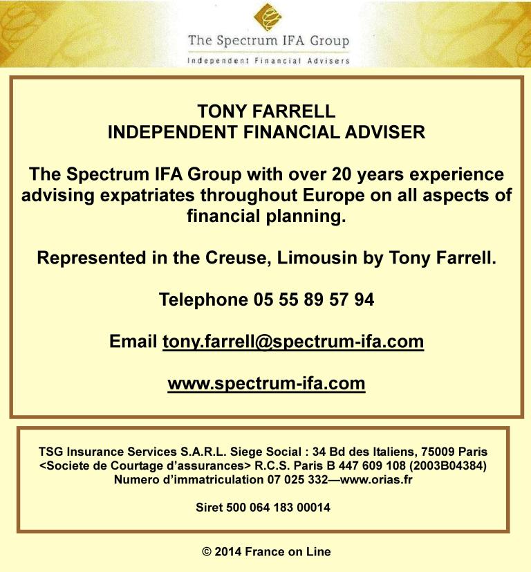 Tony Farrell,independent financial adviser,Spectrum IFA Group,expatriates advice on financial planning,Creuse,Limousin