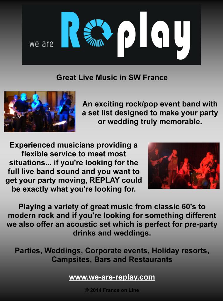 We are Replay,live music,south west France,rock,pop,event band,weddings,parties,corporate events,holiday resorts,campsites,bars,restaurants