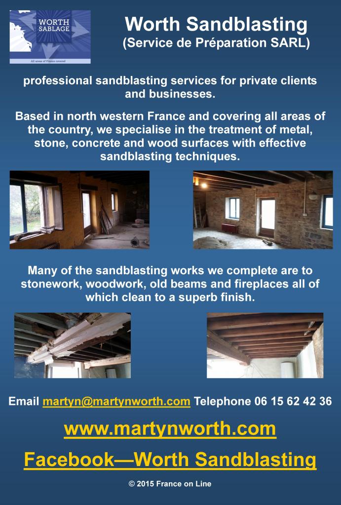 Worth Sandblasting,service de preparation sarl,sandblasting services,north western France,all France,treatment,metal,stone,concrete,wood,woodwork,old beams,fireplaces