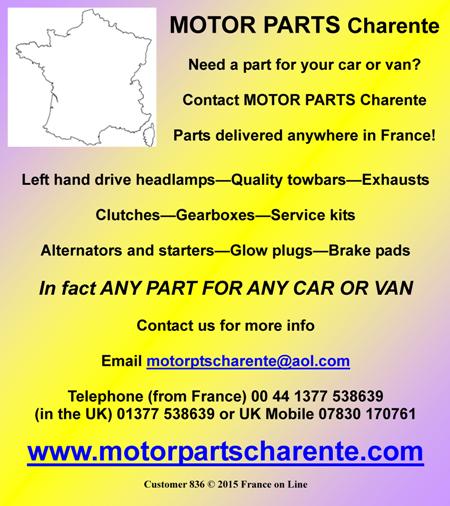 Motor Parts Charente,parts for cars,parts for vans,delivered in France,left hand drive headlights,quality towbars,exhausts,clutches,gear boxes,service kits,alternators,starters,glow plugs,brake pads