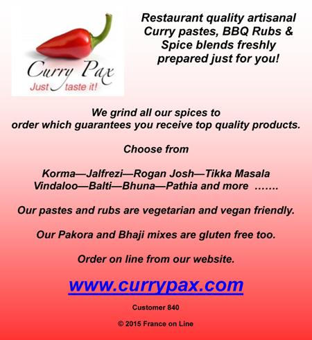 Curry Pax,restaurant quality curry pastes,BBQ rubs,spice blends,korma,jalfrezi,rogan josh,tikka masala,vindaloo,balti,bhuna,pathia,gluten free spice blends,vegetarian,vegan,English,UK,order on line,delivered in France