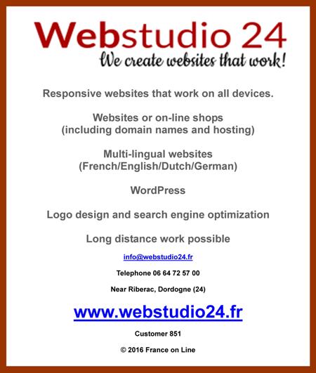 Webstudio 24,Riberac,Dordogne,websites design,on line shops,multi-lingual web sites,german,dutch,french,english,wordpress,logo design,search engine optimization