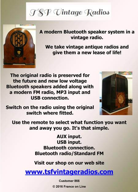 TSF Vintage Radios,bluetooth speakers,vintage radio,old radio,antique radio,fm radio,mp3 input,usb connection,aux input,bluetooth radio,fm radio,France,Dordogne,Limousin,Charente Maritime,Brittany,Normandy,Midi Pyrenees,Languedoc Rousillon