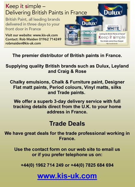 British paint in France,English supplier of British paint,Dulux,Leyland,Craig and Rose,emulsion,gloss,chalky emulsion,chalk and furniture paint,designer flat matt paint,period colours,vinyl matt,sulk paint,trade paint,walls,ceilings,exterior paint,primer,undercoat,stain,varnish,wood preserver