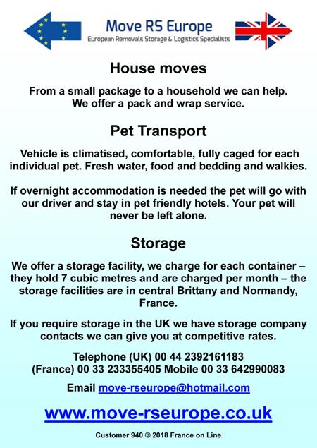 Move RS Europe,house moves,removals,pack and wrap service,pet transport,dogs,cats,animals,storage,uk,Brittany,Normandy